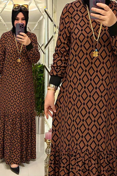 Afra pamuklu viskon elbise kahve