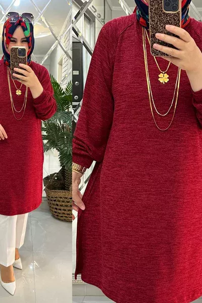 Burcu tunik yumoş triko kırmızı