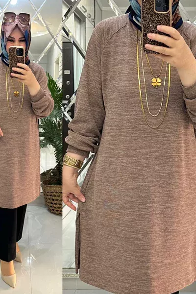 Burcu tunik yumoş triko sütlükahve