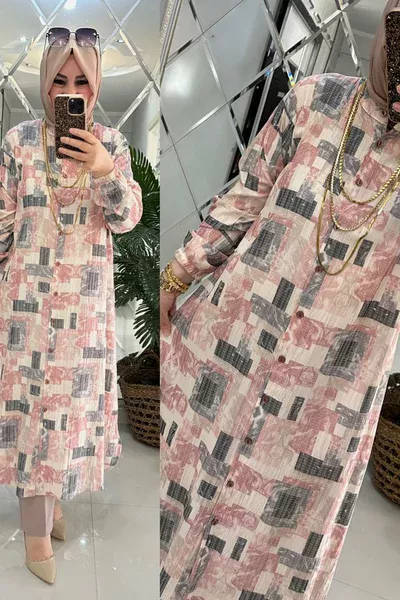 Sevda gömlek trend kumaş pembeli